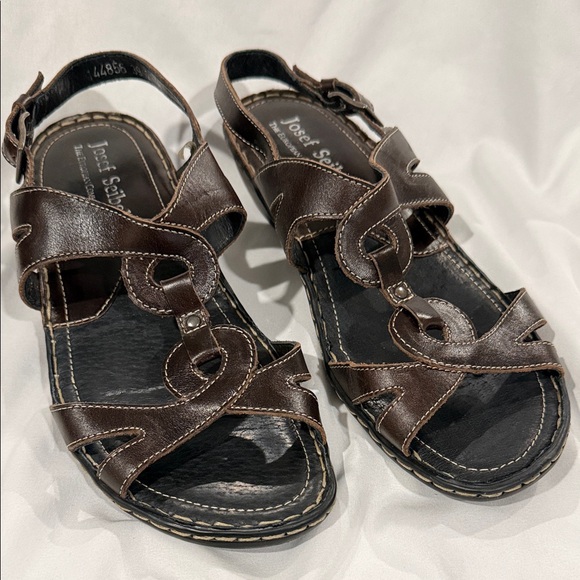 Josef Seibel Shoes - Josef Seibel Brown Leather Slingback Sandals | Comfort Walking Sandals | Size 8
